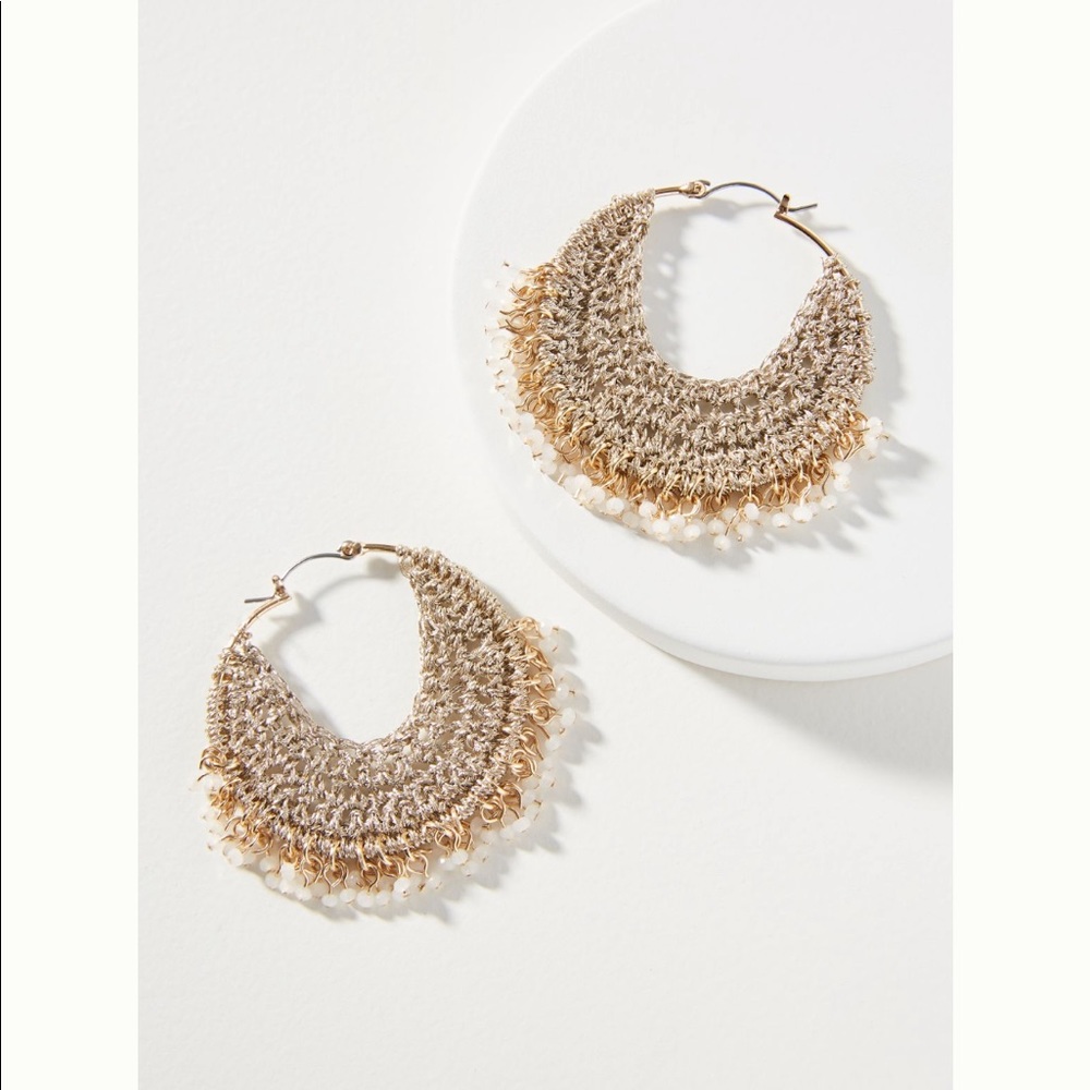 Anthropologie Neve Crochet Hoop Earrings